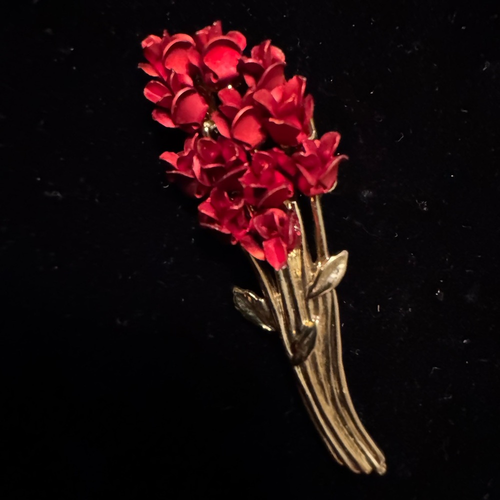 Vintage Red Floral Brooch